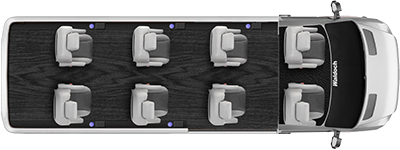 Eight passenger seating configuration